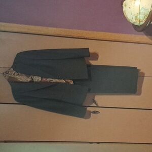 Work appropriate pant suit with matching scarf. Chocolate brown. Size 6.